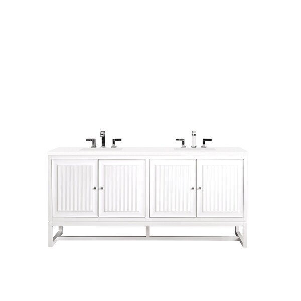 James Martin Vanities Athens 72in Double Vanity, Glossy White w/ 3 CM White Zeus Quartz Top E645-V72-GW-3WZ - main